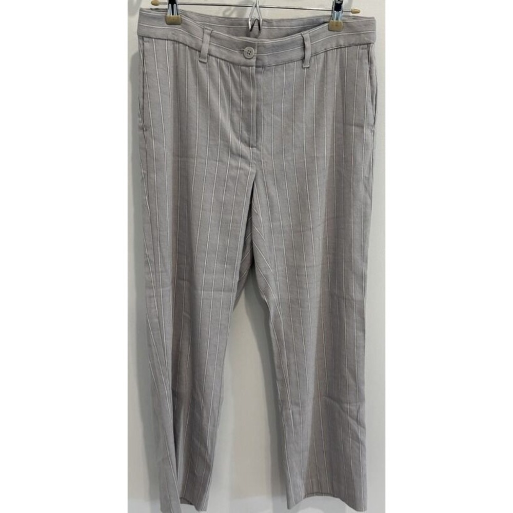 J Jill Linen Stretch Light Gray Stripe Cropped Ankle Pants Career Size 8 Tall